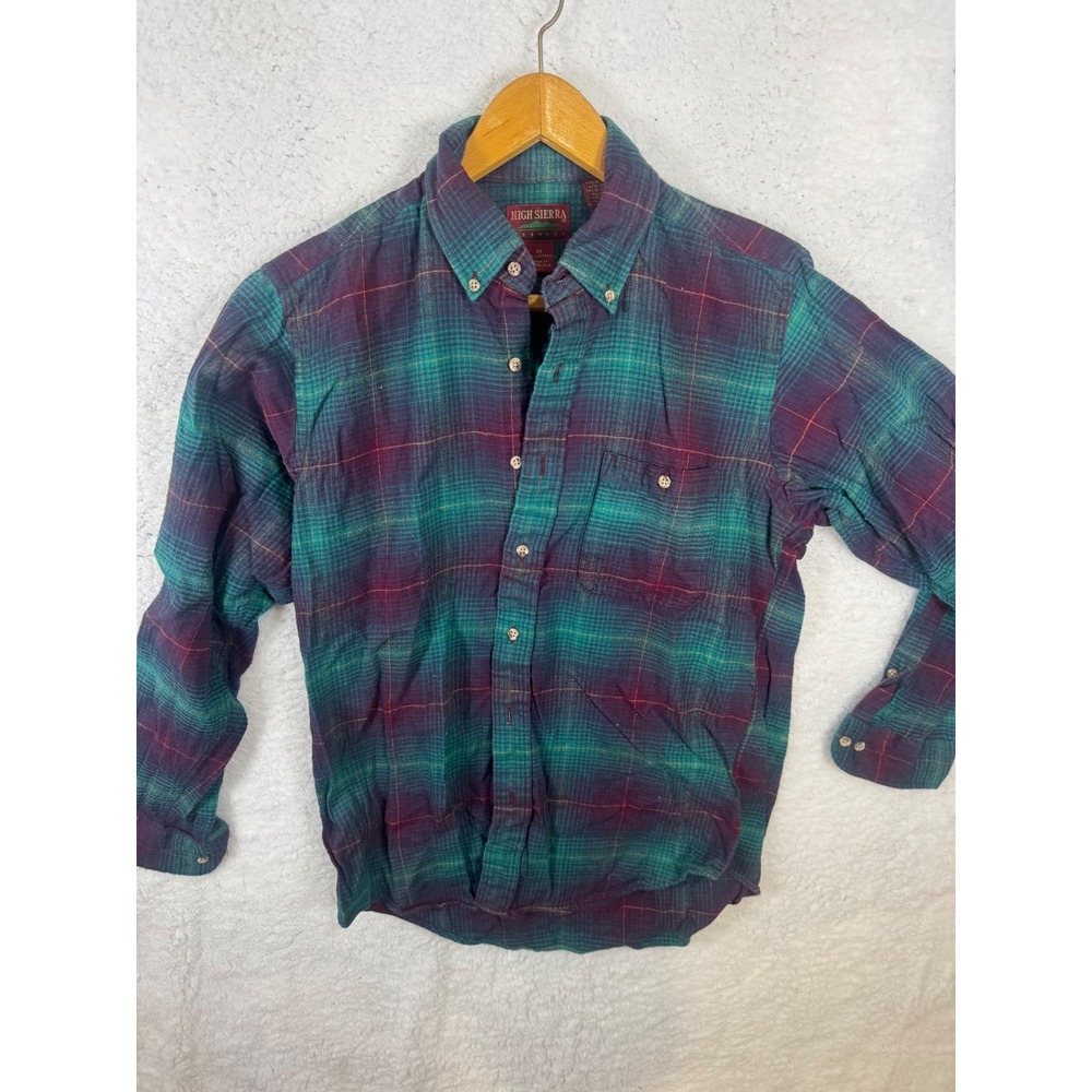 High Sierra Mens Plaid Flannel Button Up Shirt Medium Green Red Casual‎